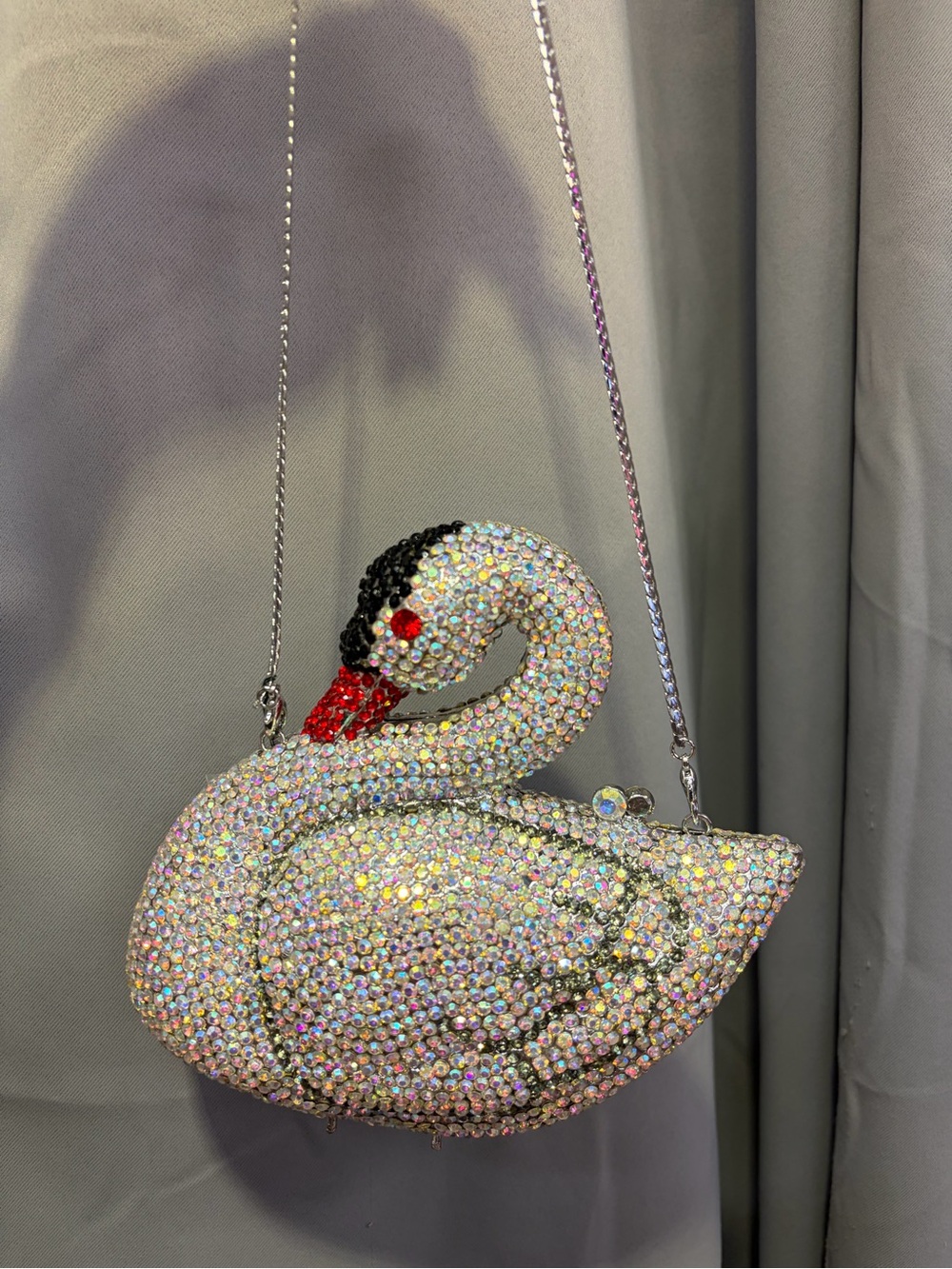 Crystal Swan Evening Bag - Sparkling White Rhinestone Clutch